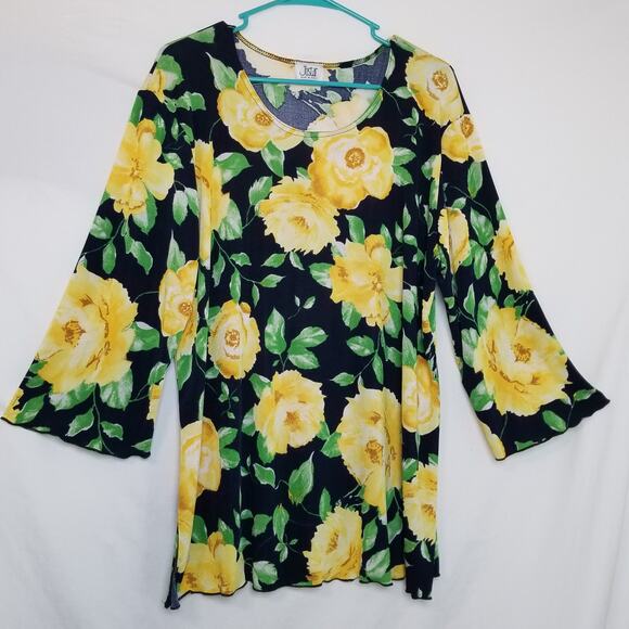 Jostar Yellow/Black Travel Knit Tunic Round Neck 3/4 Sleeves Sz-SEE MEASUREMENTS - Picture 1 of 6